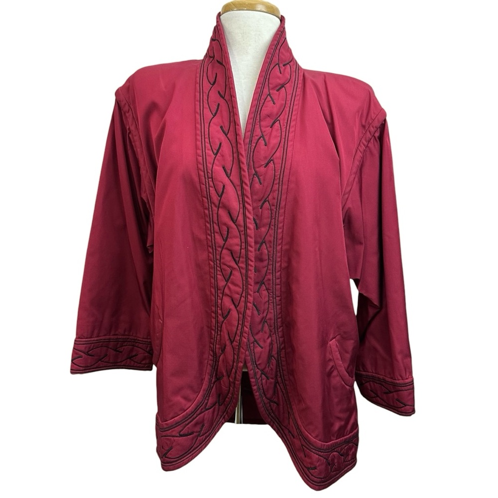 Emanuel Ungaro 80s Vintage Embroidered Red Open Blazer Jacket Women’s 8